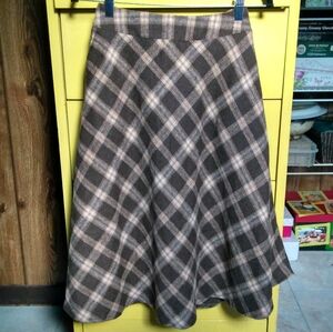 Amazon Brown and Cream Plaid A-Line Skirt